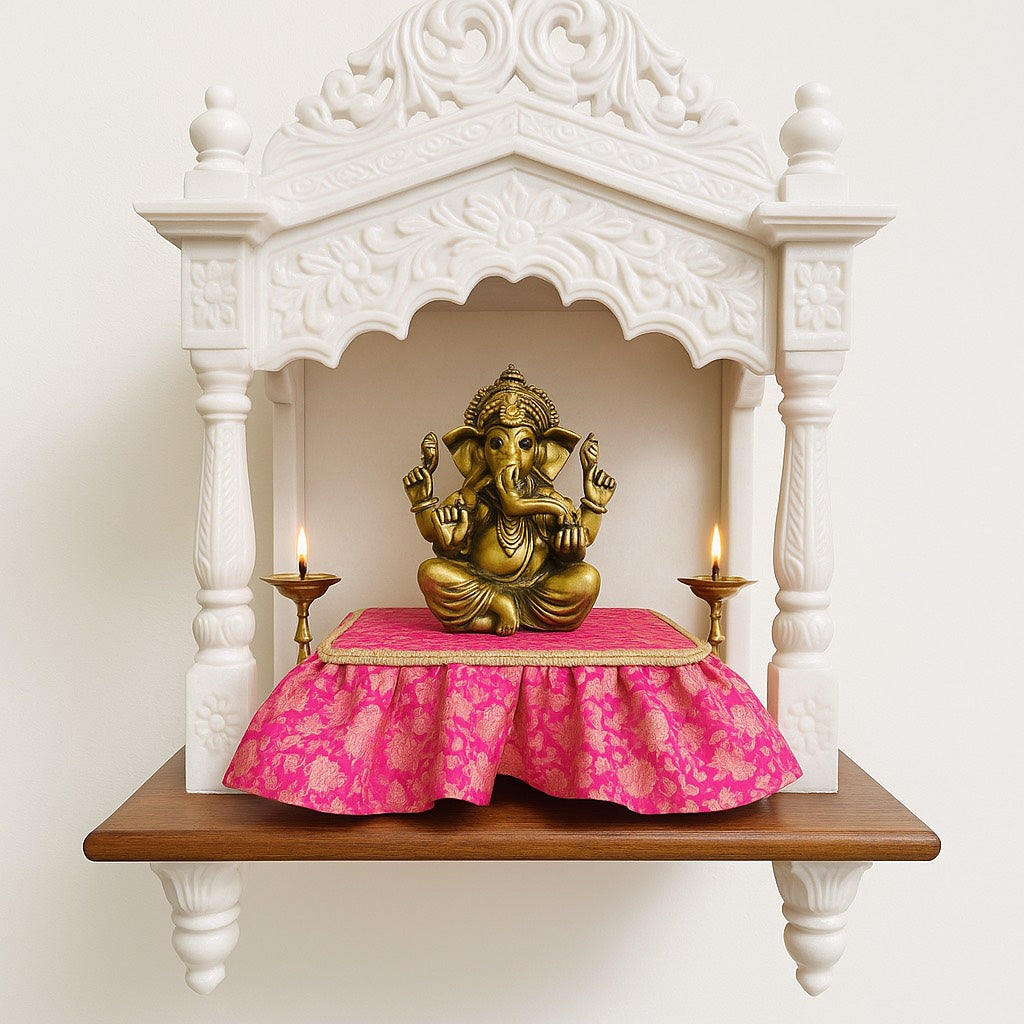 Pink Magenta Color Chourang Asaan Combo Pack (Qty1) 14*14 Inch. Round Asaan(Qty1) 10 Inches, Square Asaan(Qty1) 10*10 Inches Golden Embroidery, Cloth for Temple