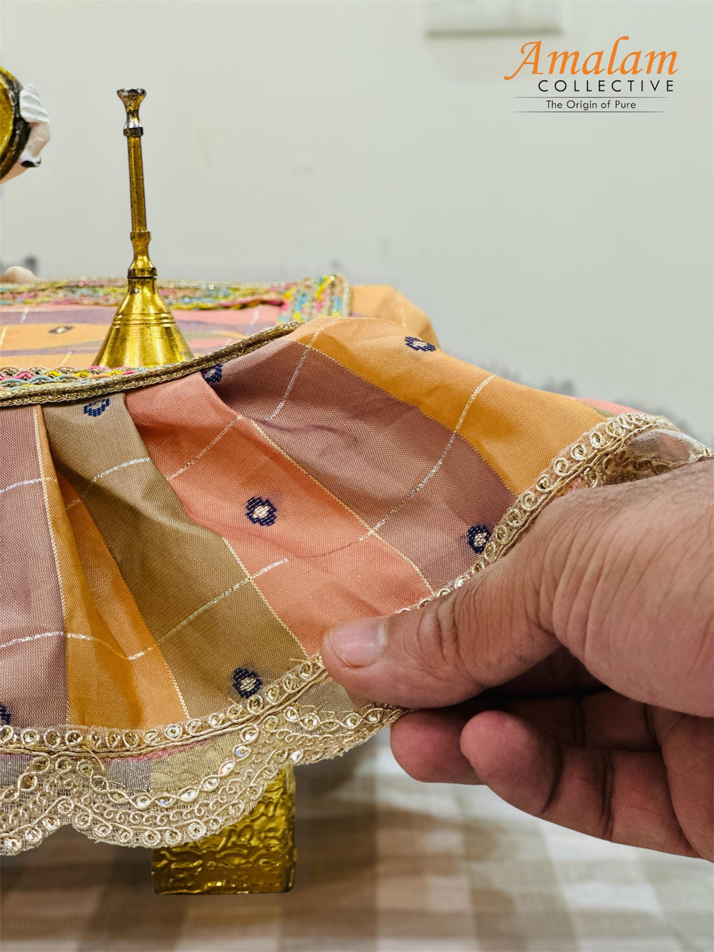 Chourang Asaan for God/Goddess, 10*10 Inches. Golden Embroidery, Cloth for Temple