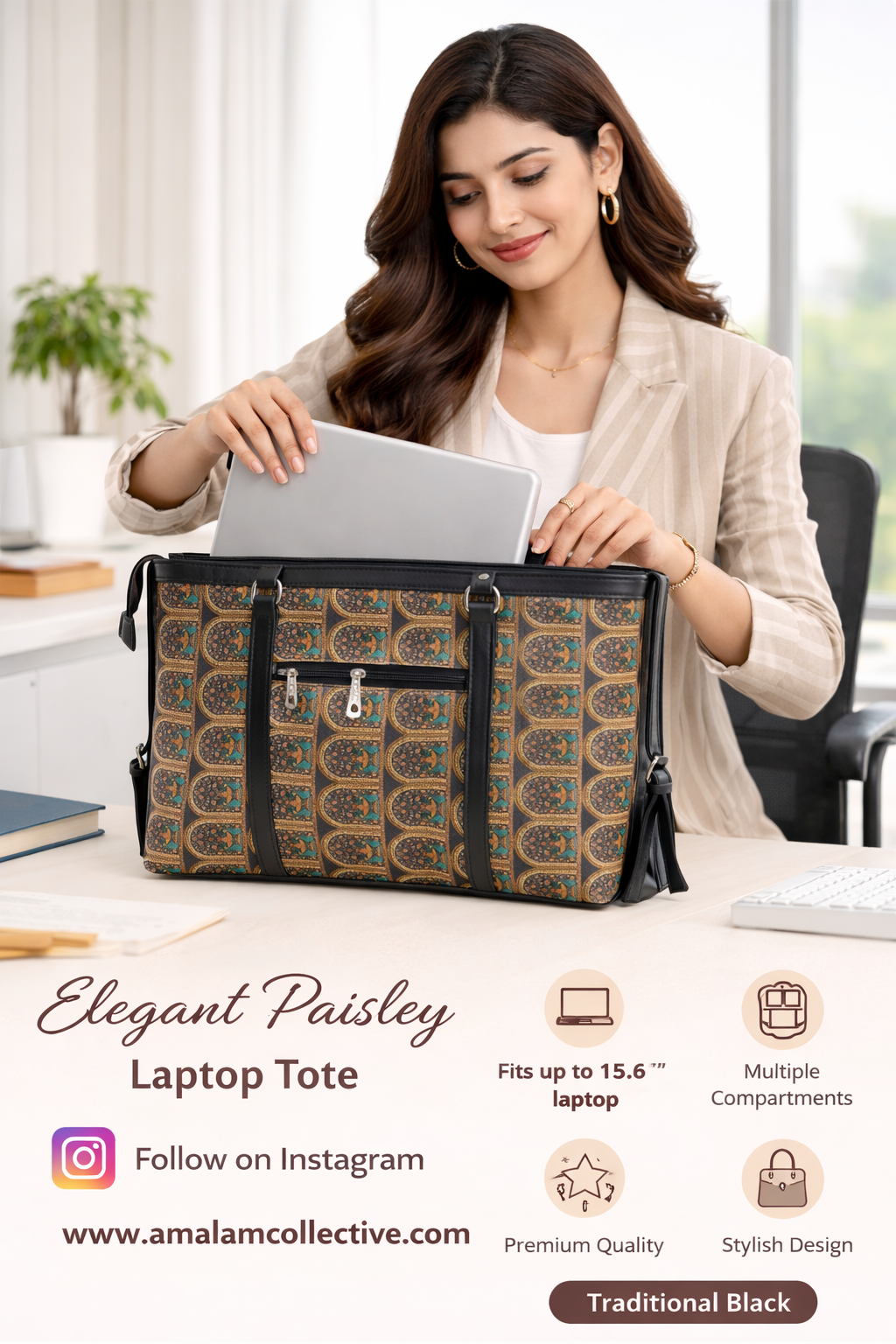 Elegant Paisley Laptop Tote Bag