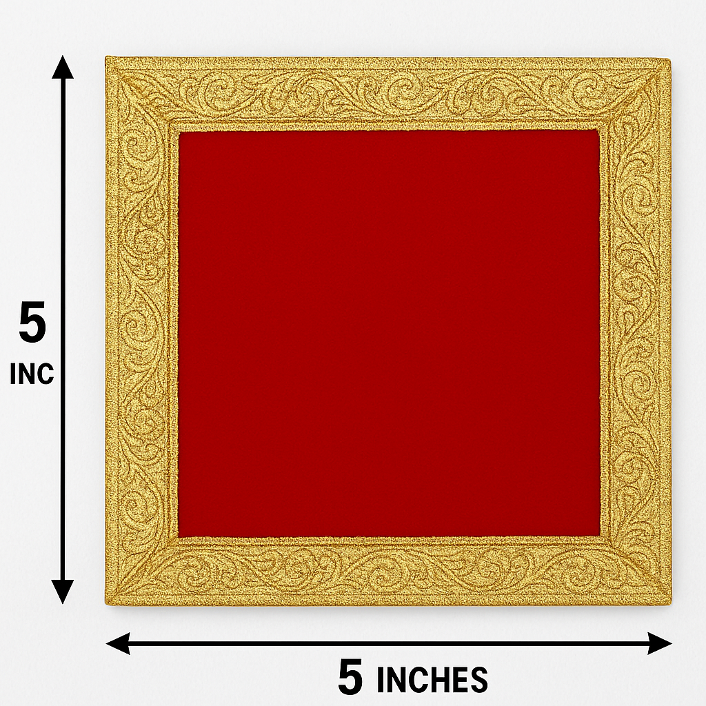 Red Velvet Pooja Aasan Cloth for God/Goddess – 5x5 Inch Temple Mat with Golden Embroidery | Decorative Puja Cloth for Mandir & Home Temple