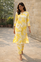Hand-dyed Yellow Pattern Un-stitched Suit Fabric