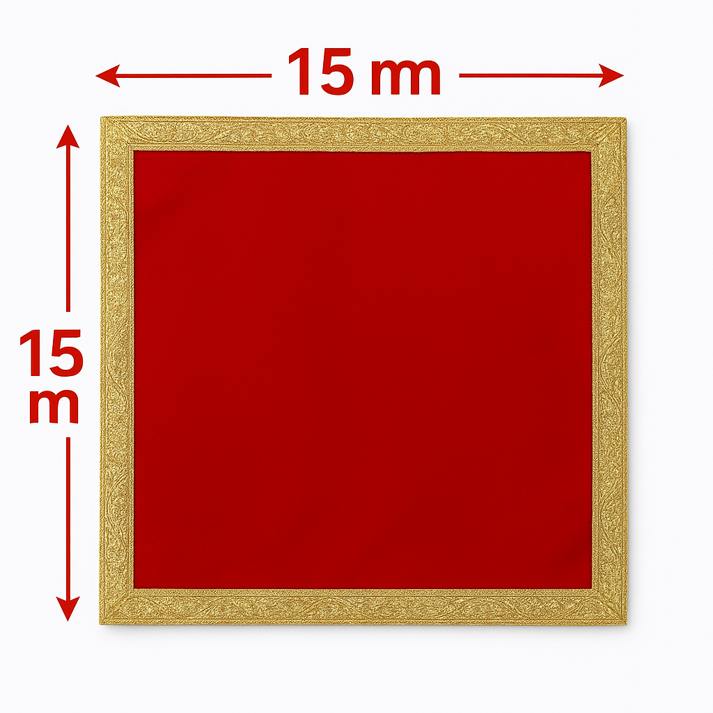 Red Velvet Pooja Aasan Cloth for God/Goddess – 10x10 Inch Temple Mat with Golden Embroidery | Decorative Puja Cloth for Mandir & Home Temple