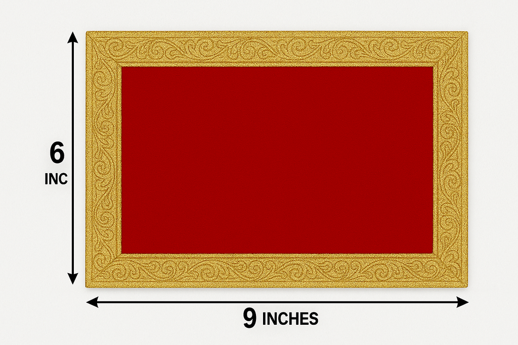 Red Velvet Pooja Aasan Cloth for God/Goddess – 10x10 Inch Temple Mat with Golden Embroidery | Decorative Puja Cloth for Mandir & Home Temple