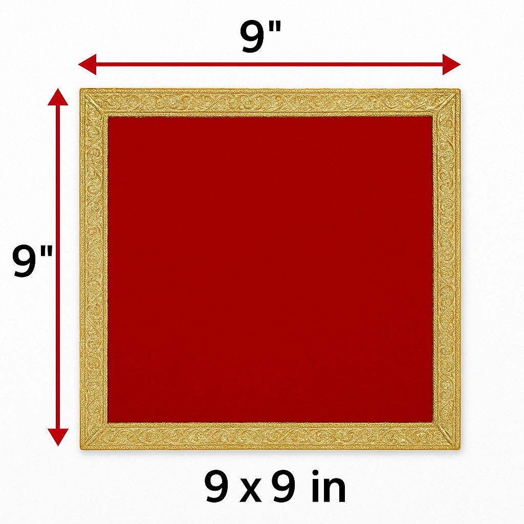 Red Velvet Pooja Aasan Cloth for God/Goddess – 10x10 Inch Temple Mat with Golden Embroidery | Decorative Puja Cloth for Mandir & Home Temple