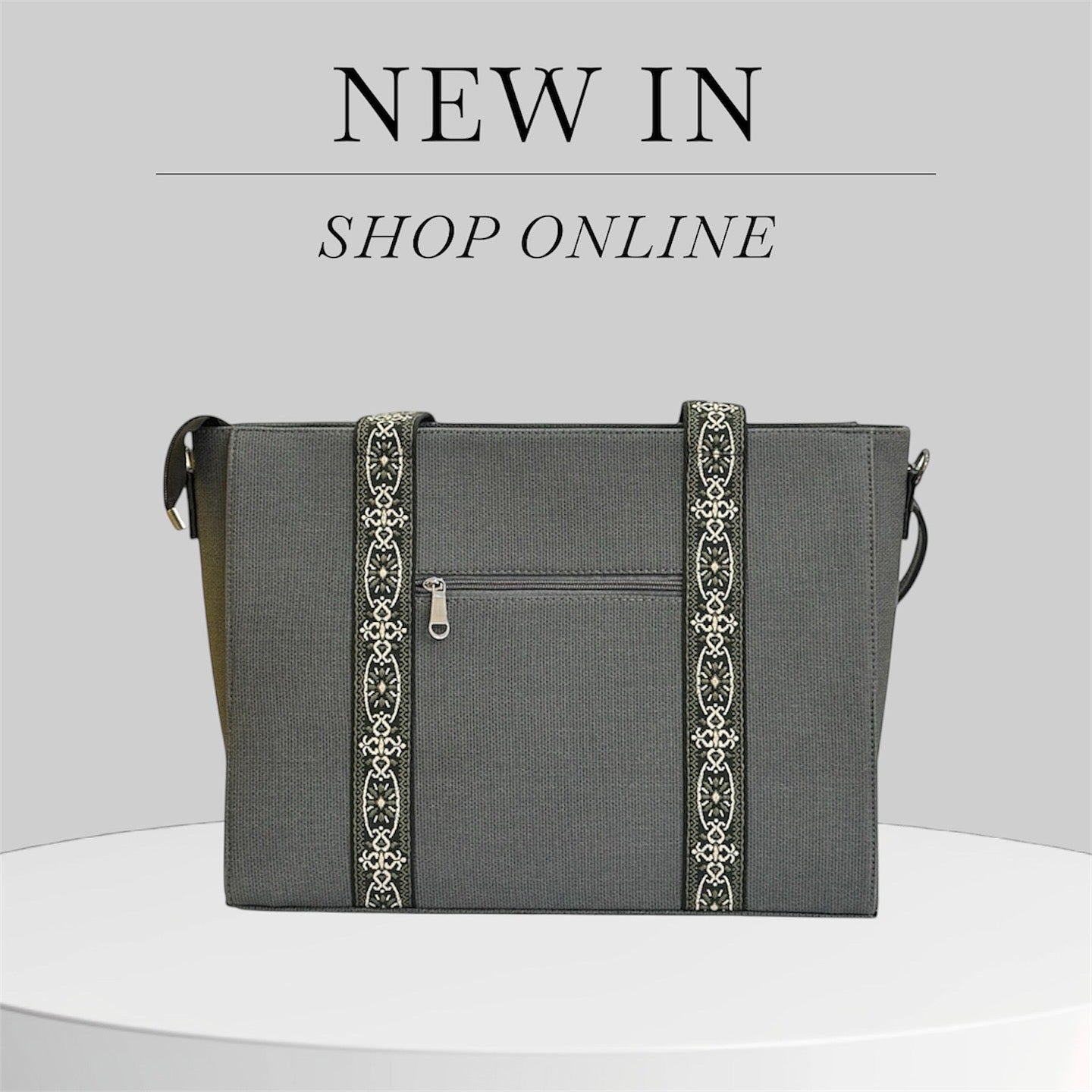 Women’s Woven Canvas Tote Bag with Jacquard Webbing