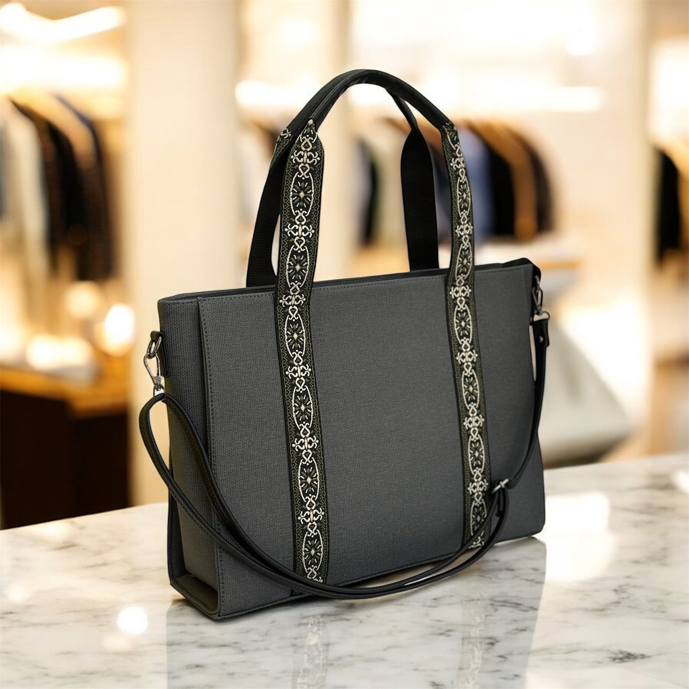 Women’s Woven Canvas Tote Bag with Jacquard Webbing