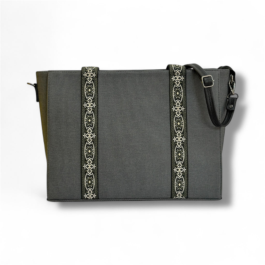 Women’s Woven Canvas Tote Bag with Jacquard Webbing