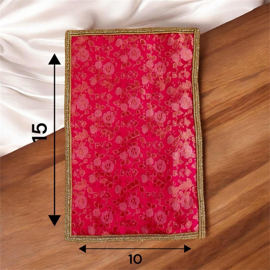 Pink Magenta Color Chourang Asaan Combo Pack (Qty1) 14*14 Inch. Round Asaan(Qty1) 10 Inches, Square Asaan(Qty1) 10*10 Inches Golden Embroidery, Cloth for Temple