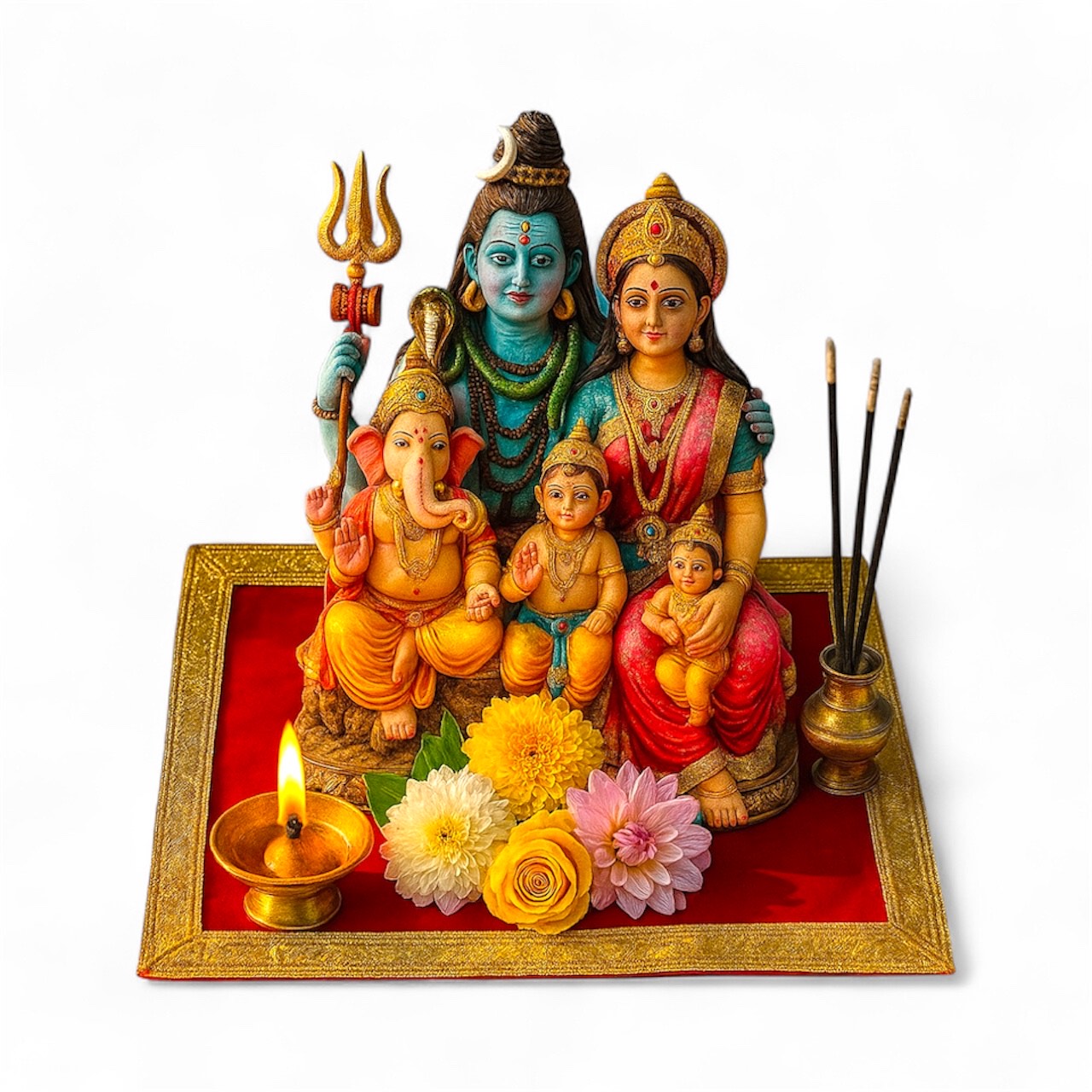 Red Velvet Pooja Aasan Cloth for God/Goddess – 10x10 Inch Temple Mat with Golden Embroidery | Decorative Puja Cloth for Mandir & Home Temple