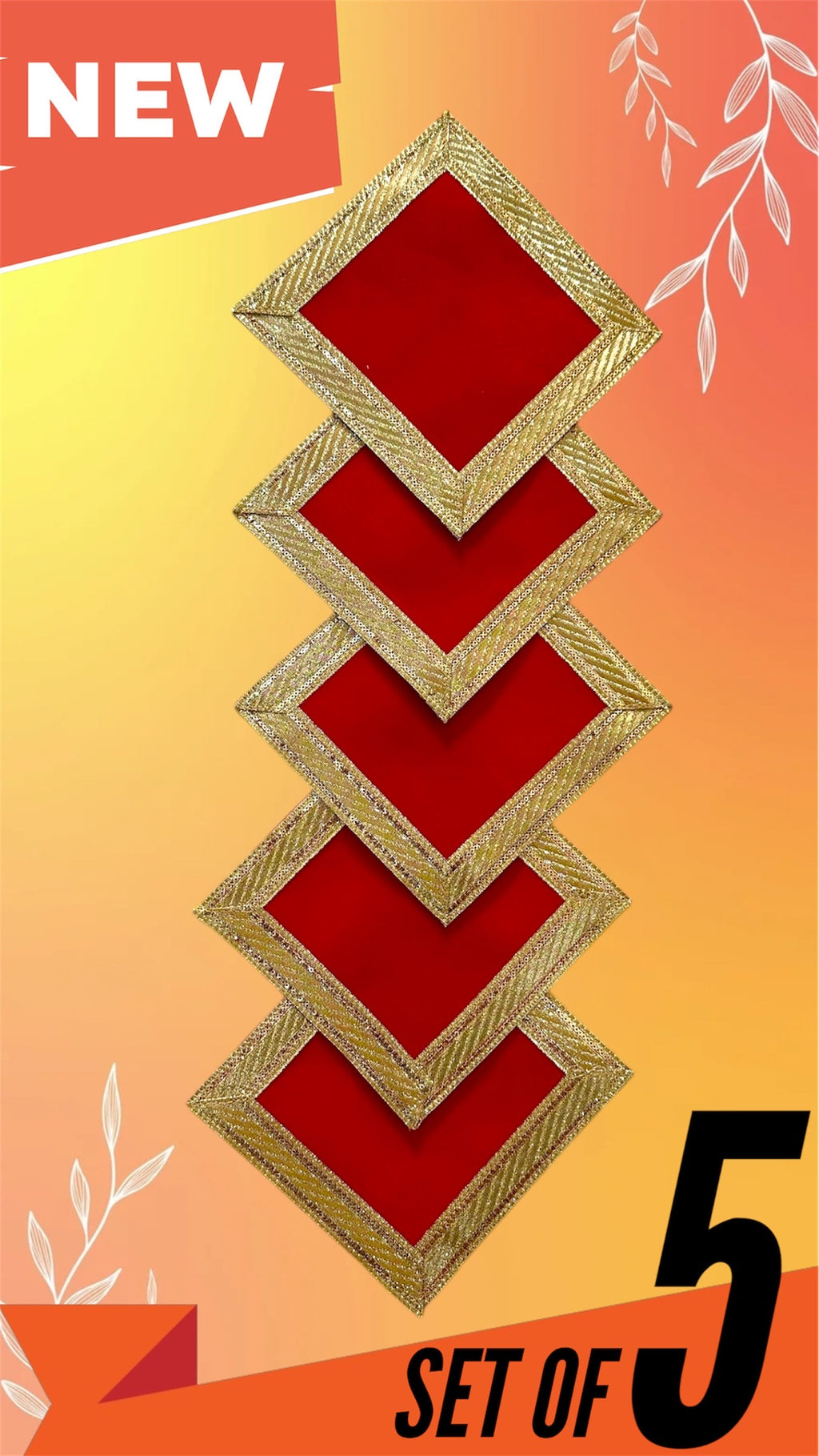 Red Velvet Pooja Aasan Cloth for God/Goddess – 5x5 Inch Temple Mat with Golden Embroidery | Decorative Puja Cloth for Mandir & Home Temple