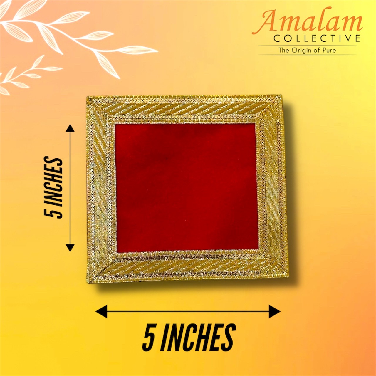 Red Velvet Pooja Aasan Cloth for God/Goddess – 5x5 Inch Temple Mat with Golden Embroidery | Decorative Puja Cloth for Mandir & Home Temple