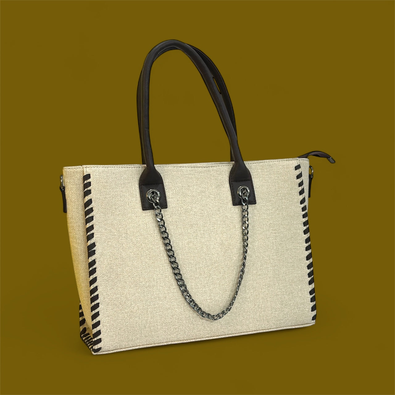 Amalam Collective Canvas Tote Bag with Chain Detail – Elegant Everyday Carry