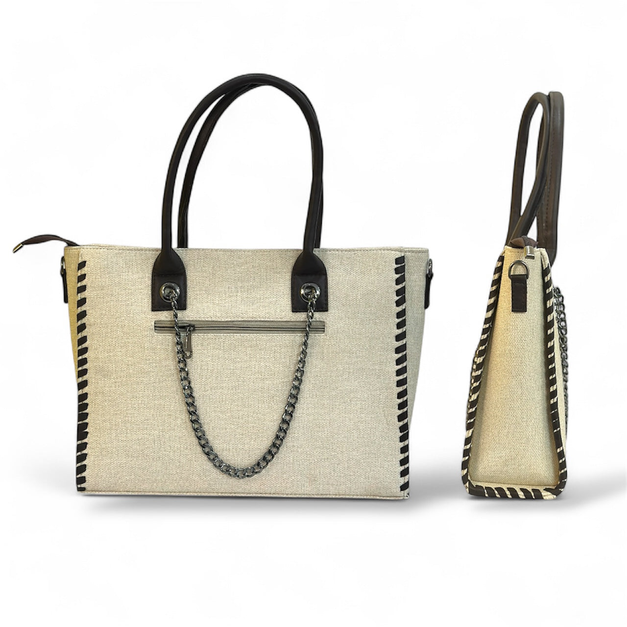 Amalam Collective Canvas Tote Bag with Chain Detail – Elegant Everyday Carry