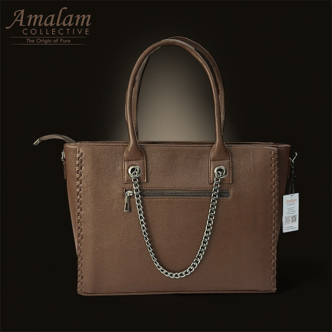 Amalam Collective Canvas Tote Bag with Chain Detail – Elegant Everyday Carry