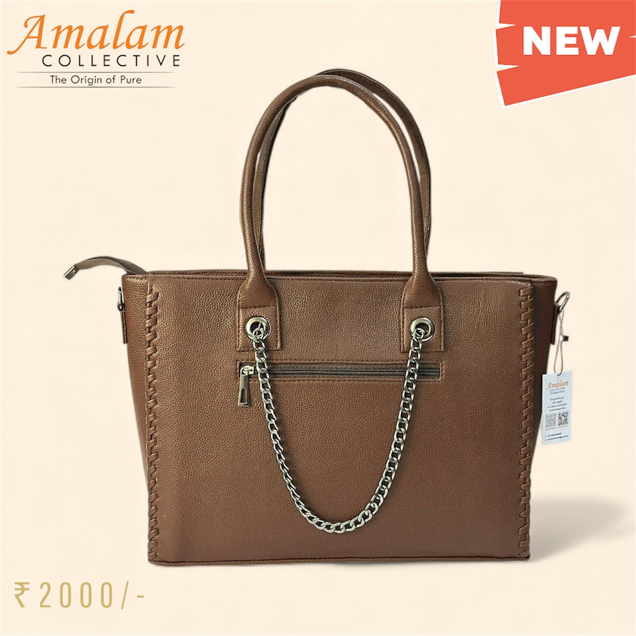 Amalam Collective Canvas Tote Bag with Chain Detail – Elegant Everyday Carry