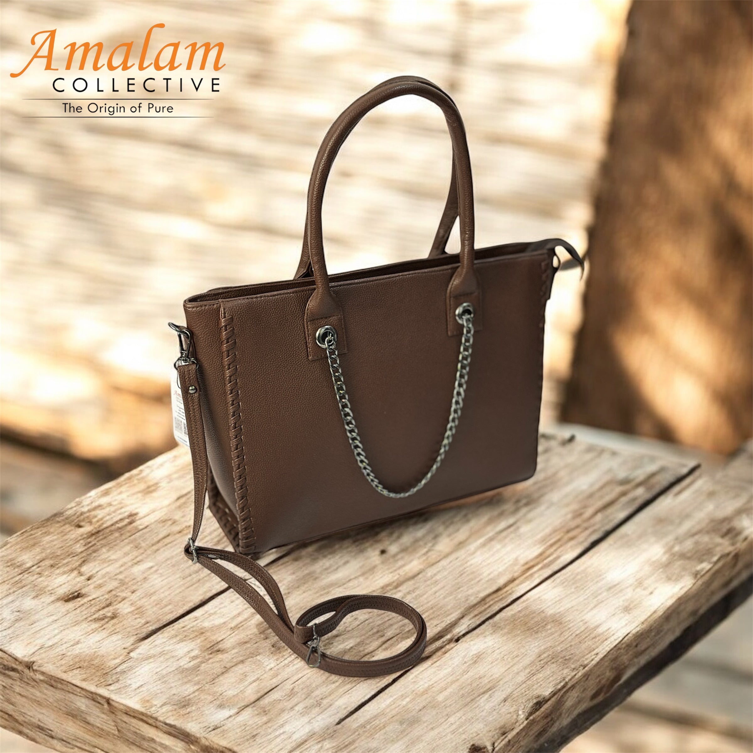 Amalam Collective Canvas Tote Bag with Chain Detail – Elegant Everyday Carry