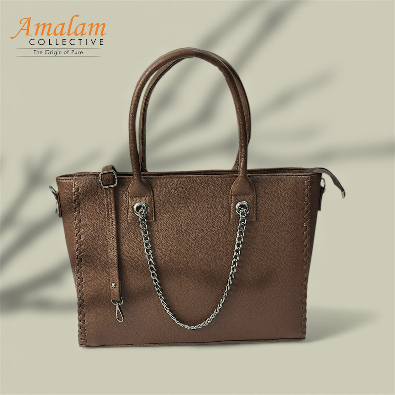 Amalam Collective Canvas Tote Bag with Chain Detail – Elegant Everyday Carry