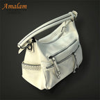 White / Brown Shoulder Bag with Zip Pockets – Modern Everyday Bag