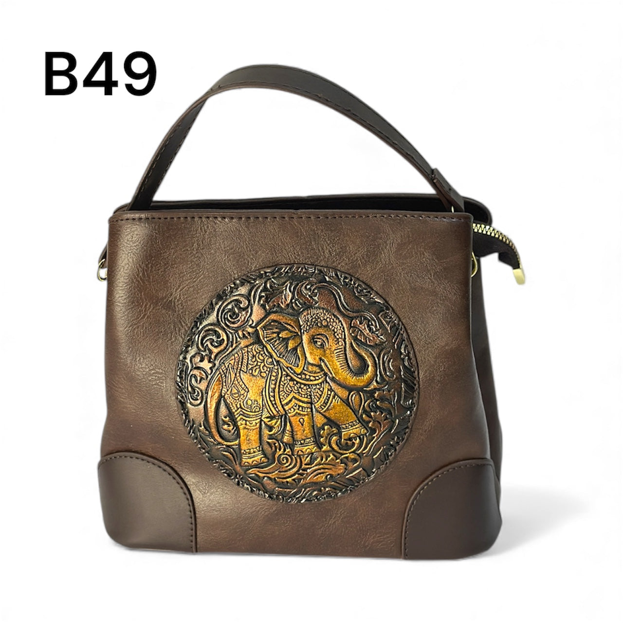 Handcrafted Brown Pouch with Elephant Embossing – Artisan Zip Bag