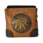 Handcrafted Brown Pouch with Elephant Embossing – Artisan Zip Bag