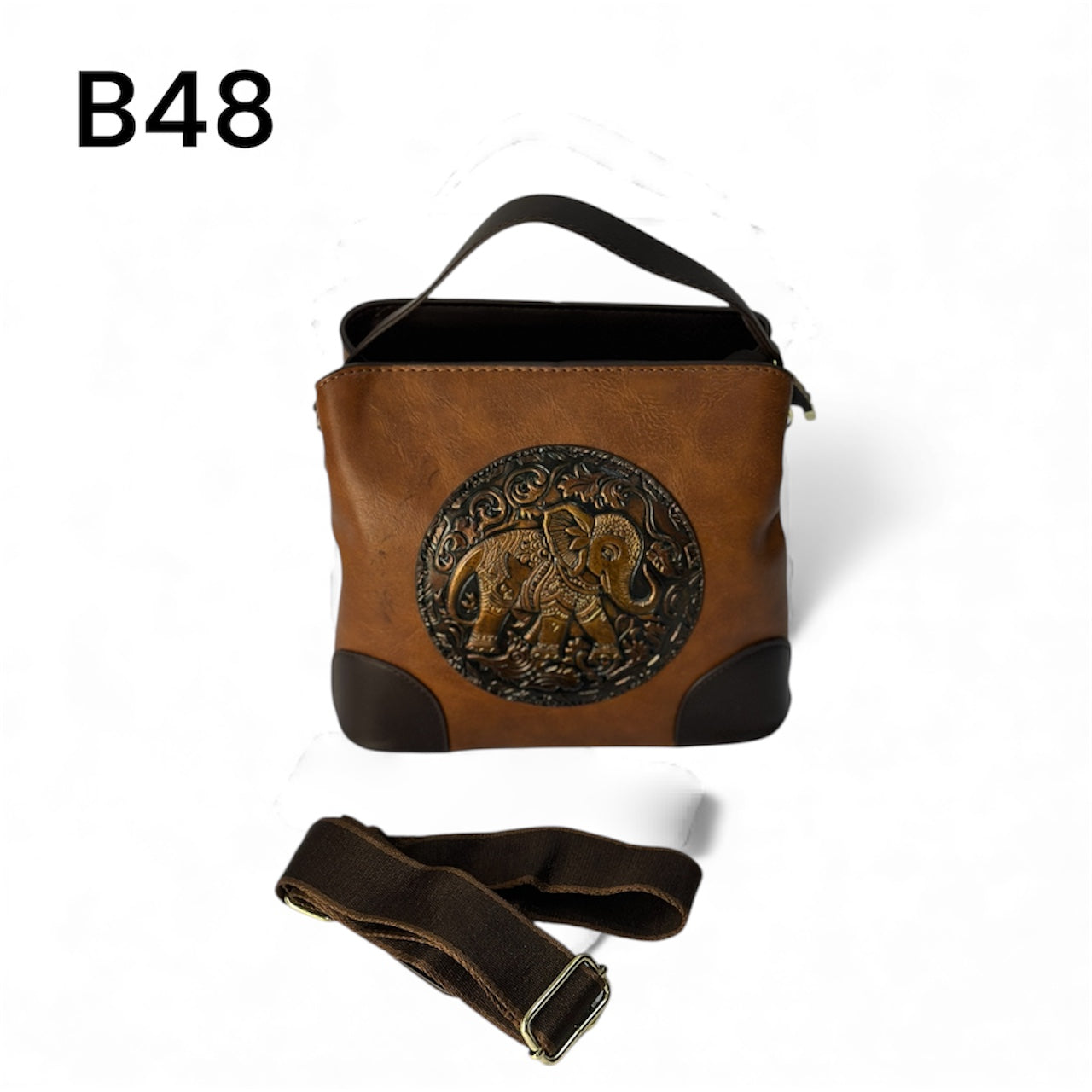 Handcrafted Brown Pouch with Elephant Embossing – Artisan Zip Bag