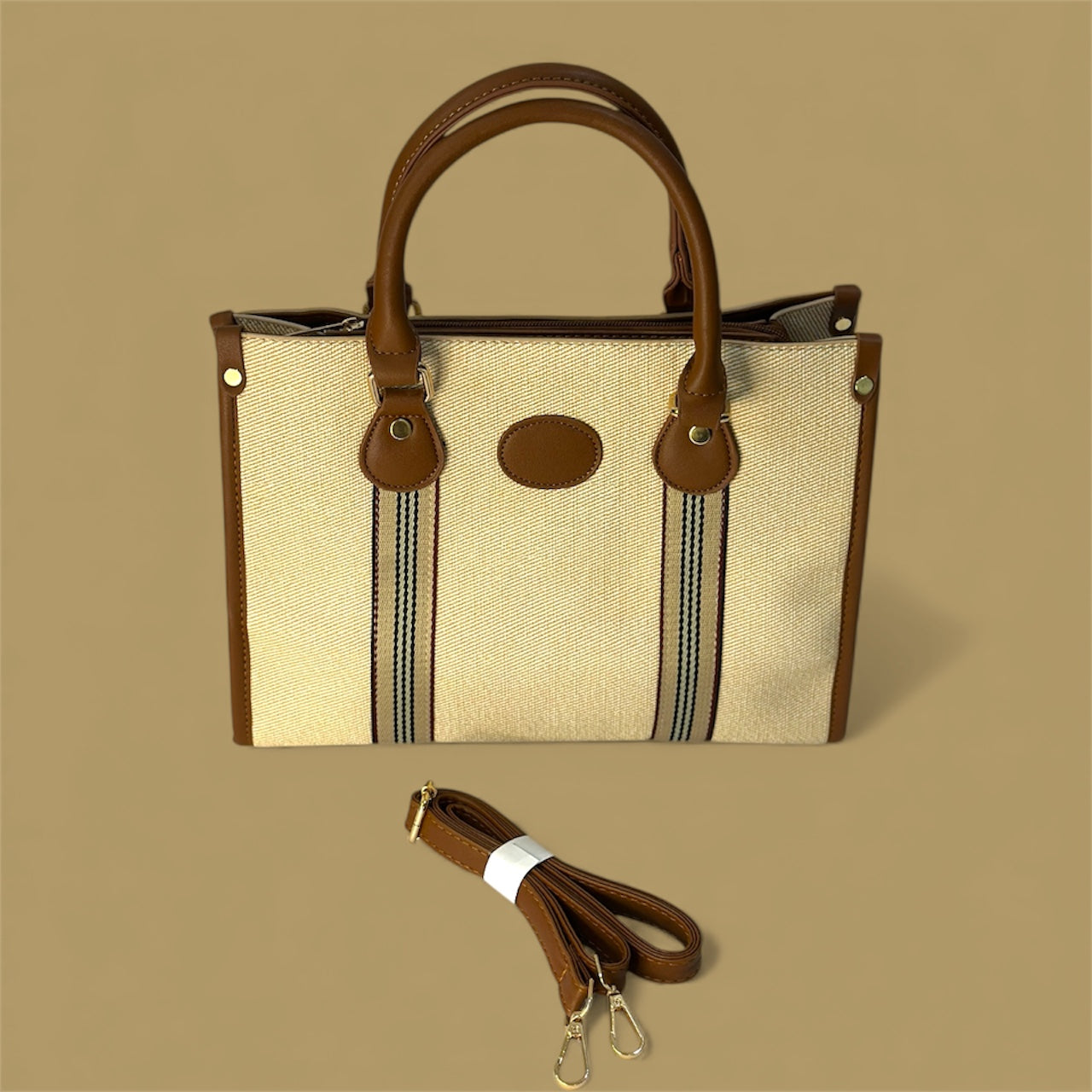 Structured Canvas Tote Bag with Trim – Classic Everyday Handbag