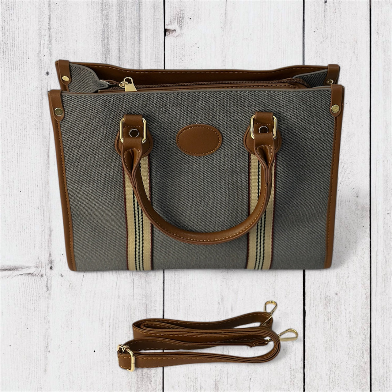 Structured Canvas Tote Bag with Trim – Classic Everyday Handbag