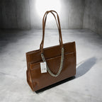 Brown Tote Bag with Chain Accent – Structured Everyday Shoulder Bag