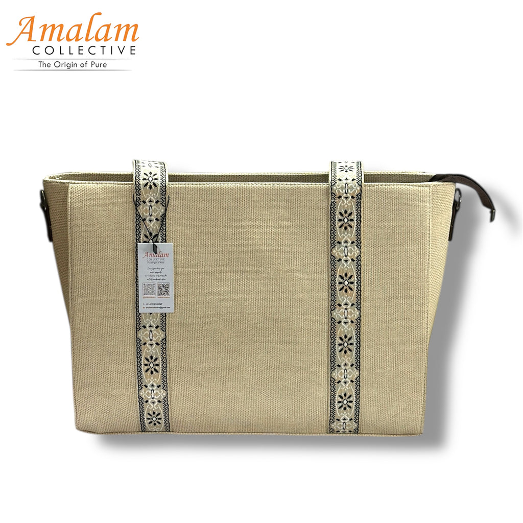 Women’s Woven Canvas Tote Bag with Jacquard Webbing