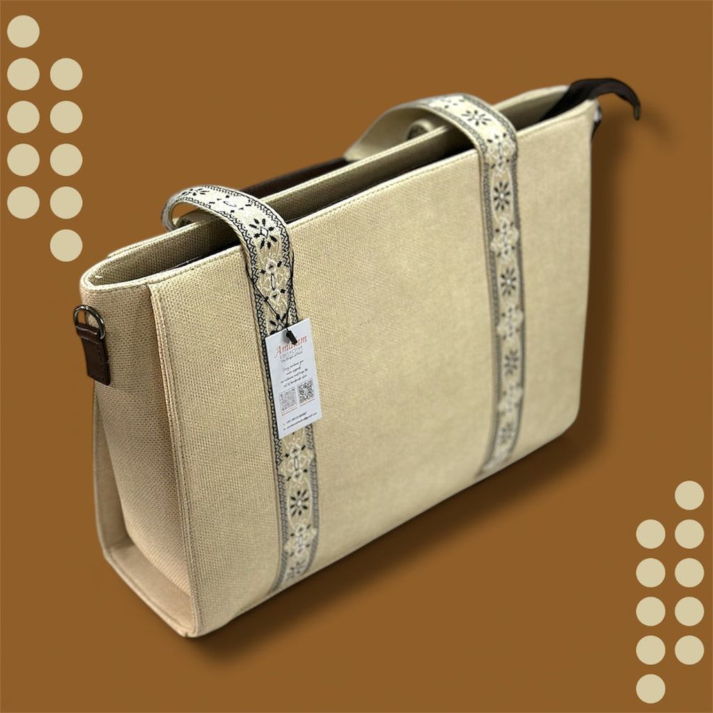 Women’s Woven Canvas Tote Bag with Jacquard Webbing