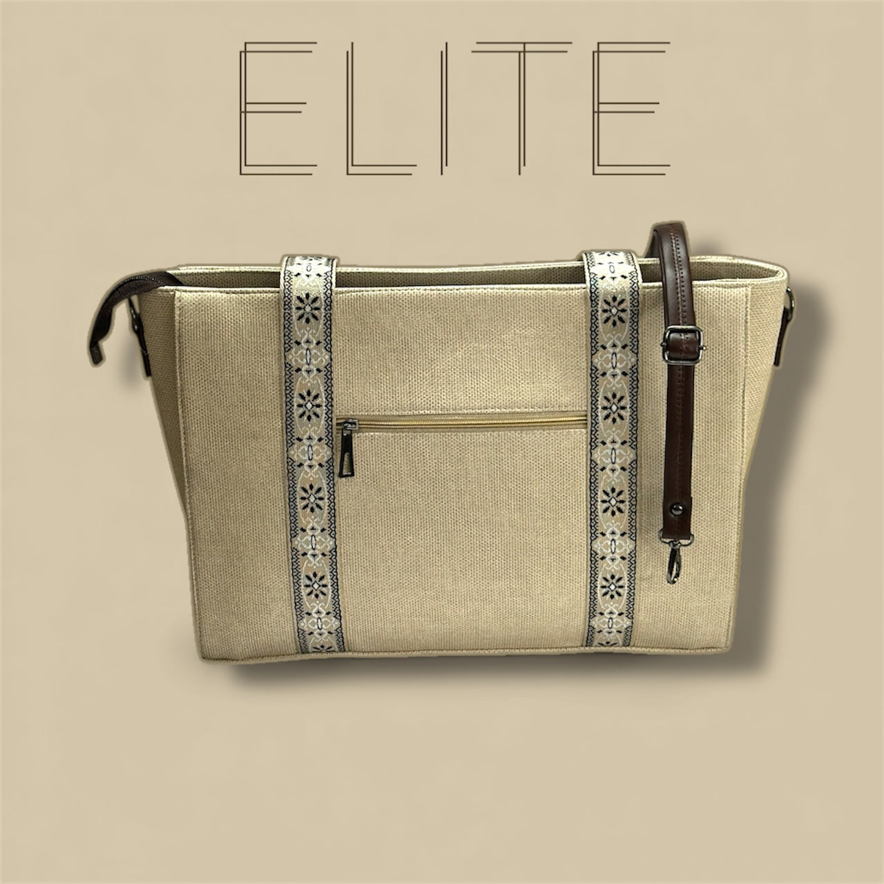 Women’s Woven Canvas Tote Bag with Jacquard Webbing