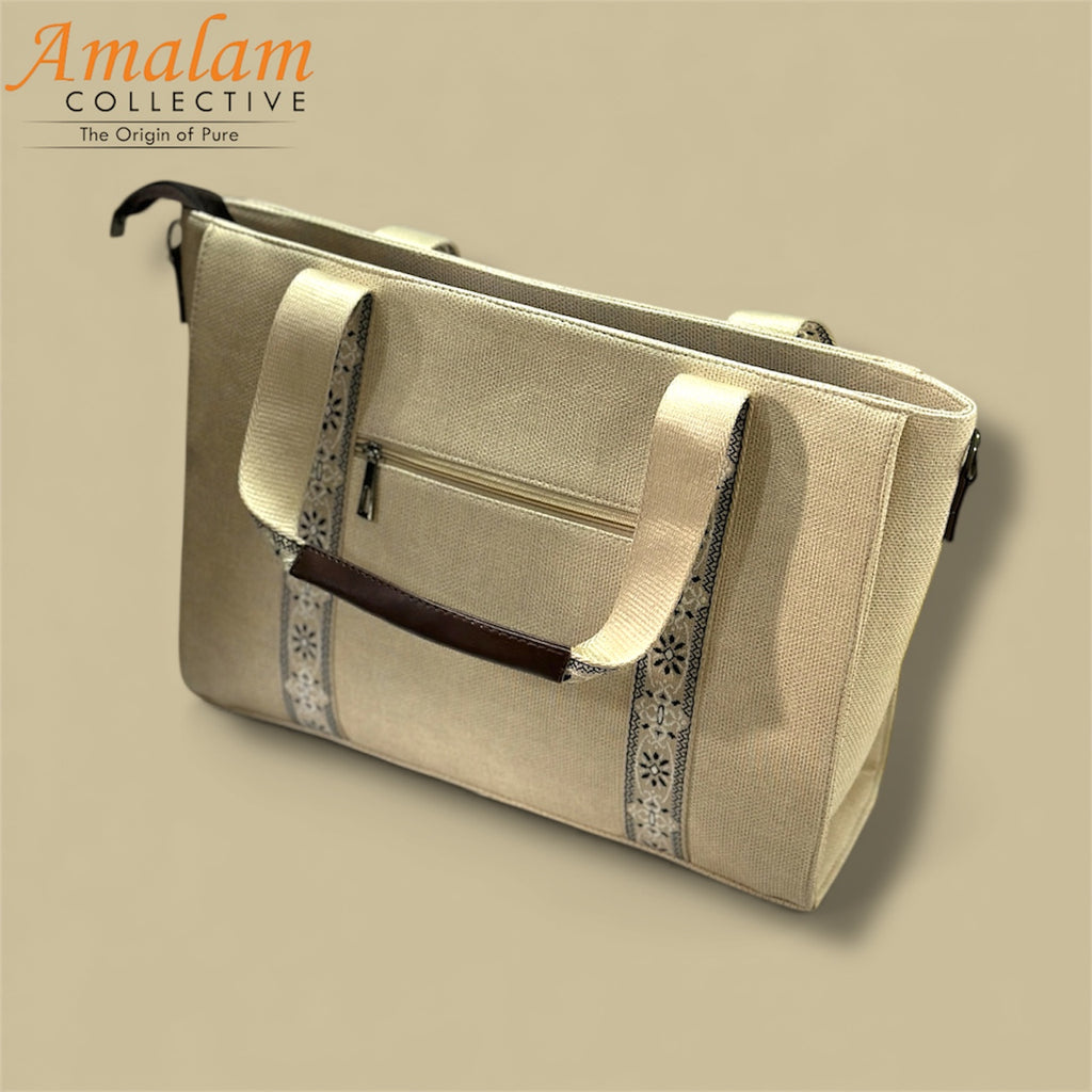 Women’s Woven Canvas Tote Bag with Jacquard Webbing