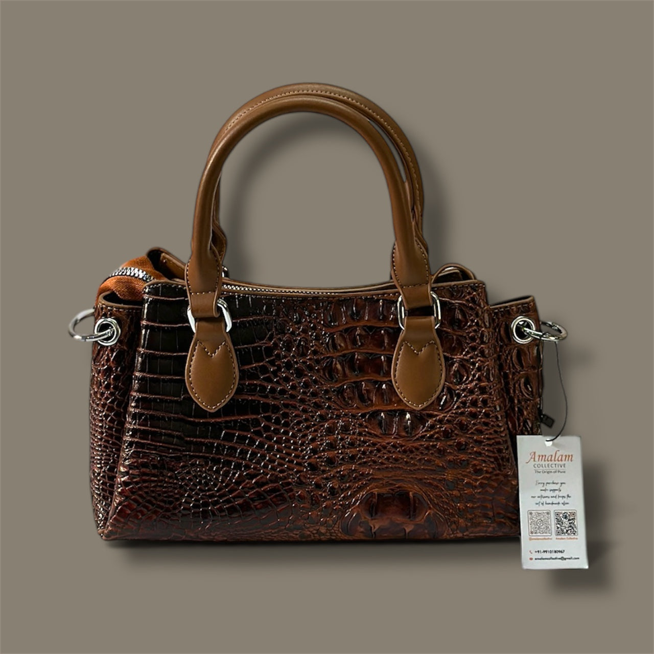 Luxury Croc-Embossed Top Handle Handbag – Classic Structured Satchel