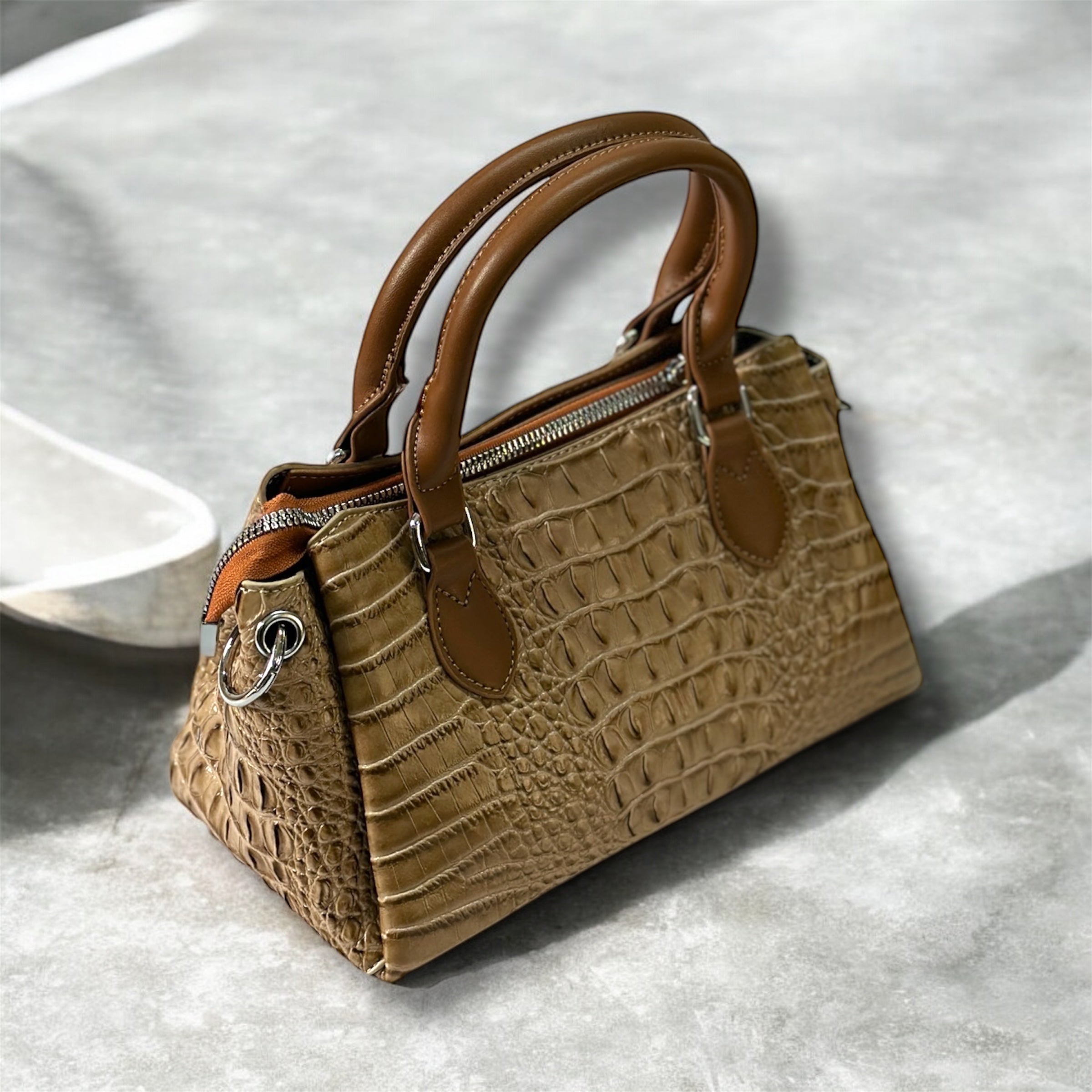 Luxury Croc-Embossed Top Handle Handbag – Classic Structured Satchel