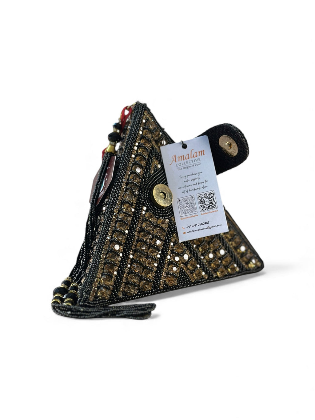 Geometric Beaded Party Clutch with Wrist Strap