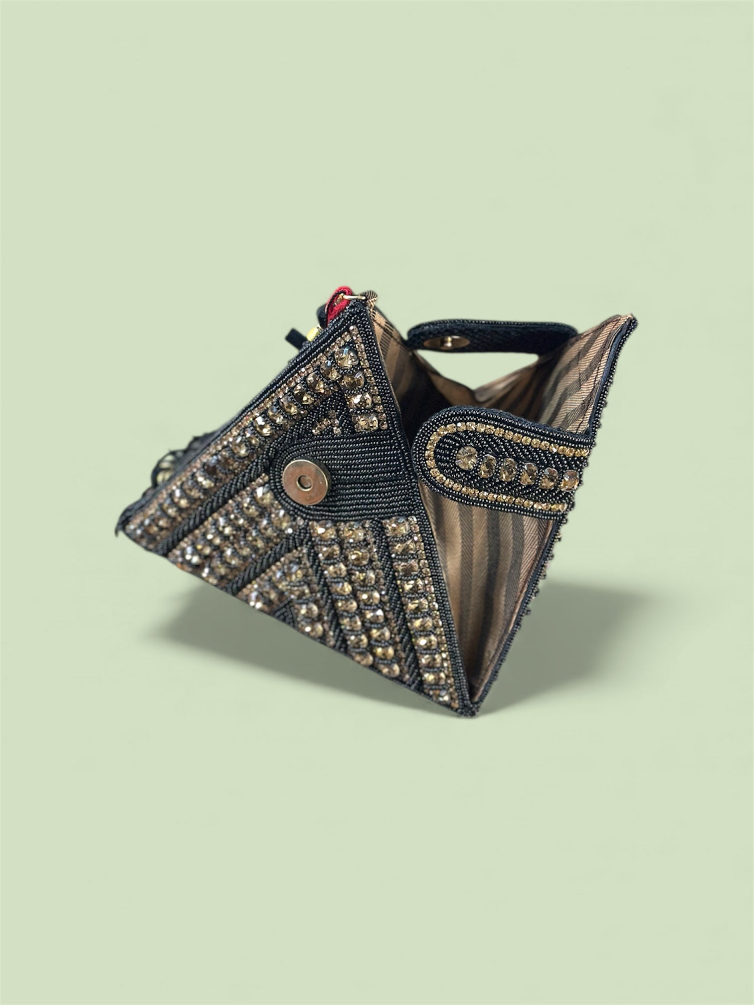 Geometric Beaded Party Clutch with Wrist Strap