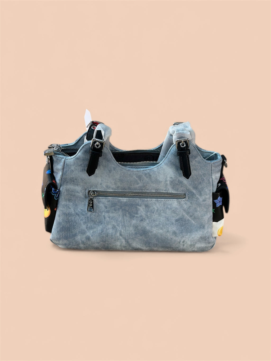 Playful Print Multi-Pocket Handbag with Zip Closure