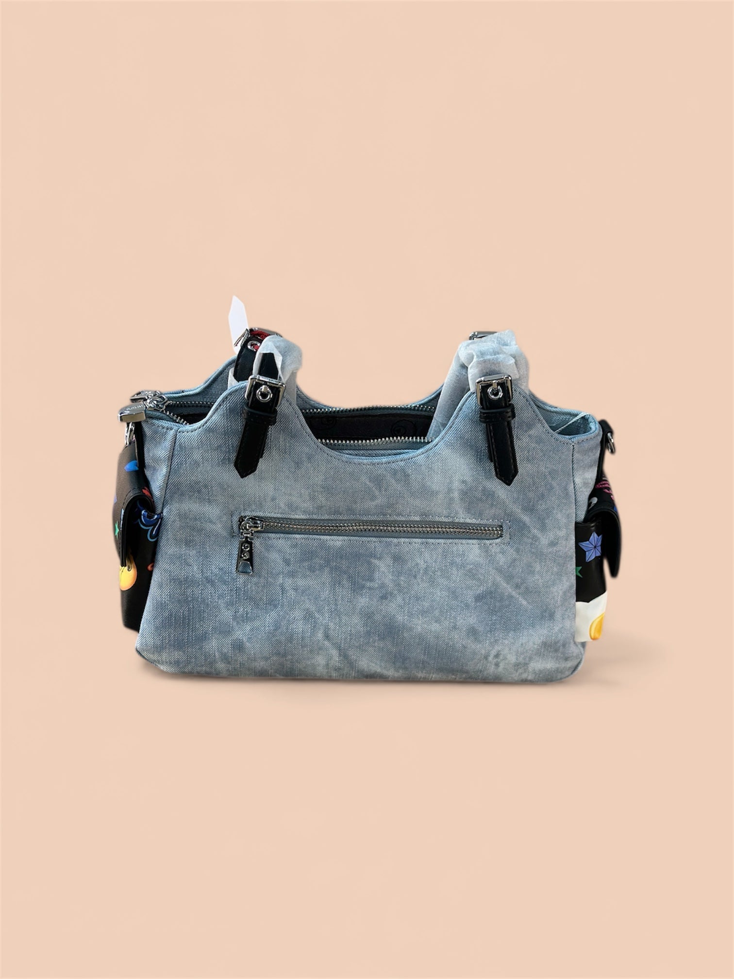 Playful Print Multi-Pocket Handbag with Zip Closure