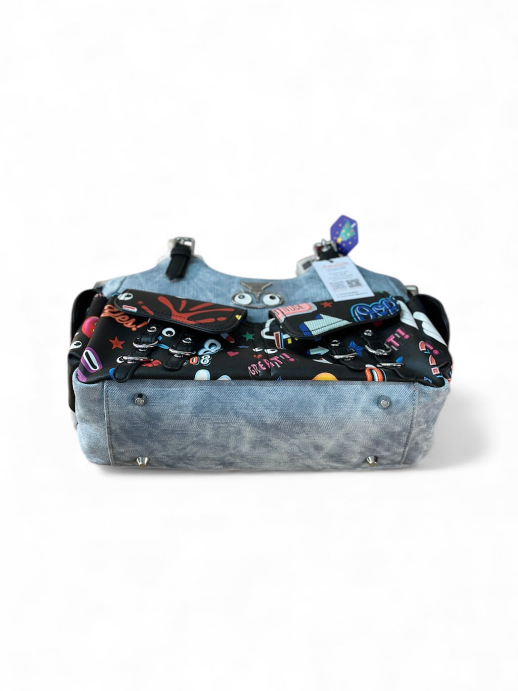 Playful Print Multi-Pocket Handbag with Zip Closure