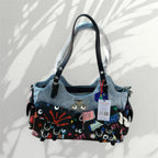Playful Print Multi-Pocket Handbag with Zip Closure