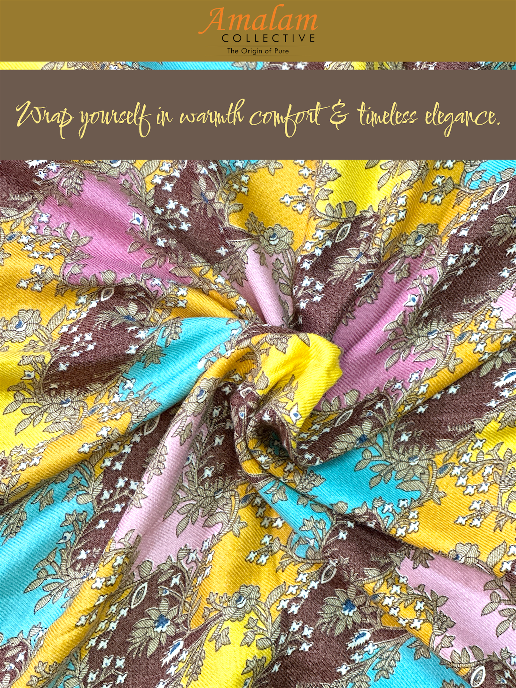 Woolen Multi Floral Print Un-Stitched Suit Fabric