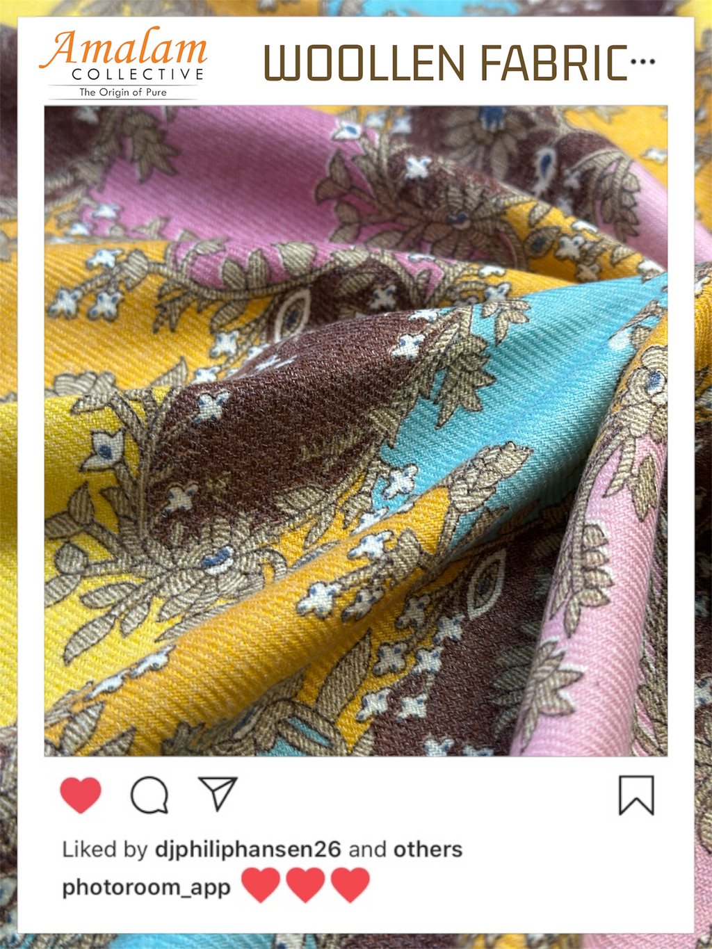 Woolen Multi Floral Print Un-Stitched Suit Fabric