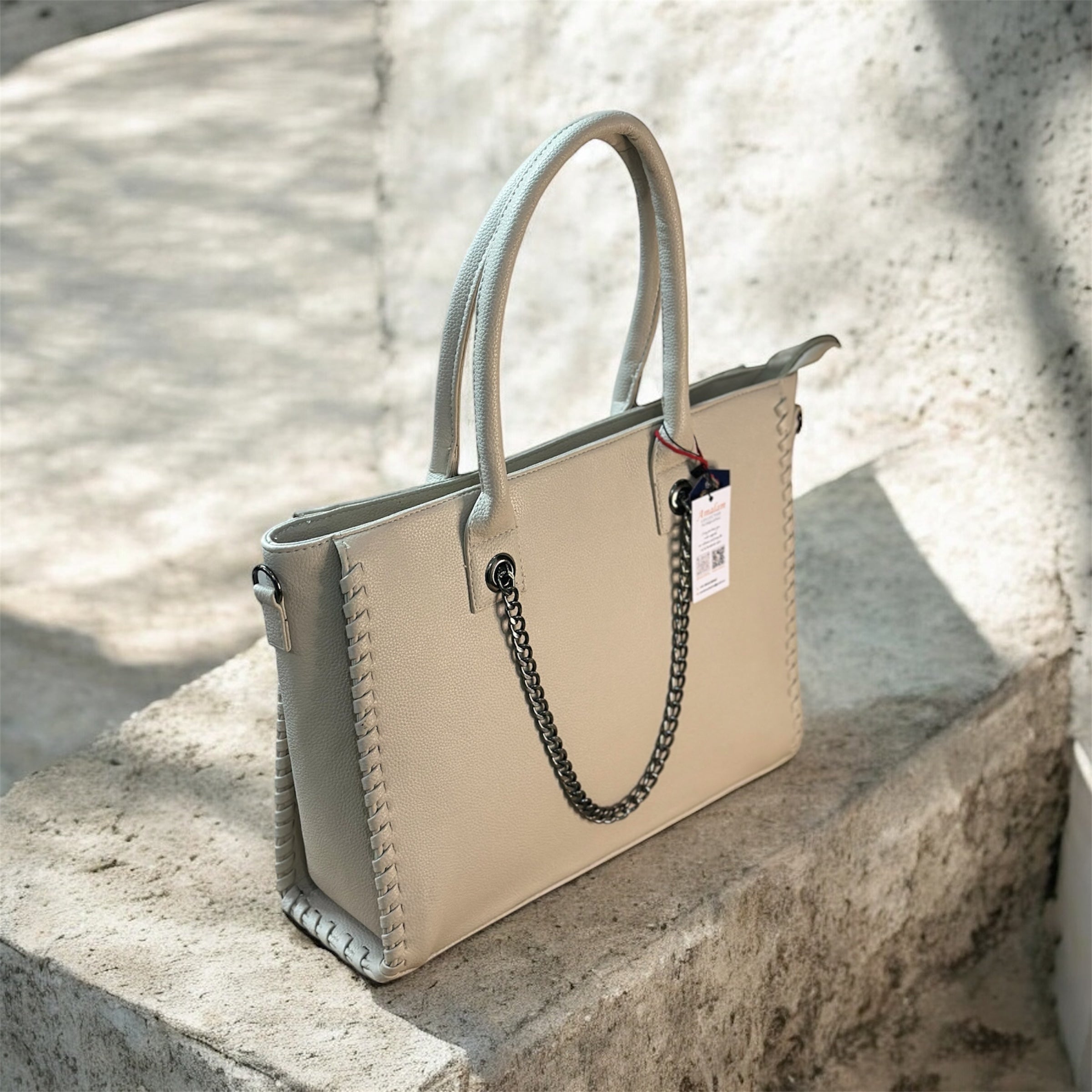 Amalam Collective Canvas Tote Bag with Chain Detail – Elegant Everyday Carry