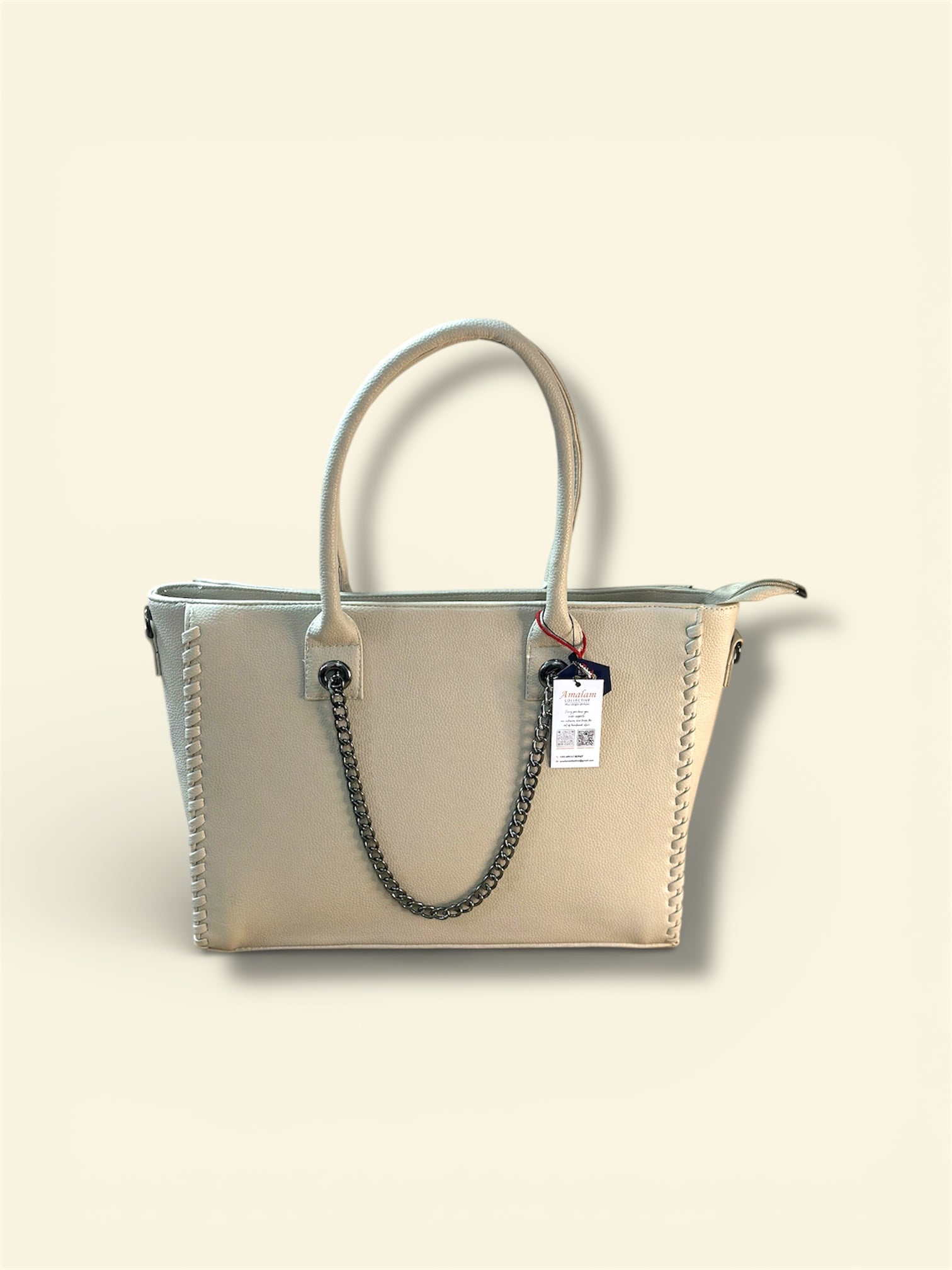 Amalam Collective Canvas Tote Bag with Chain Detail – Elegant Everyday Carry