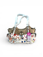 Playful Print Multi-Pocket Handbag with Zip Closure