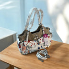 Playful Print Multi-Pocket Handbag with Zip Closure