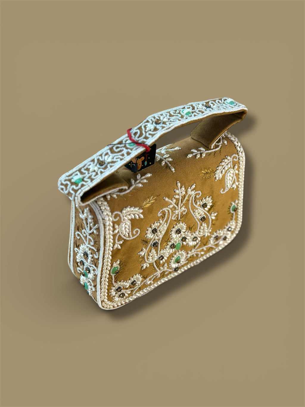 Hand Crafted Elegant Grey Embroidered Clutch with Beadwork
