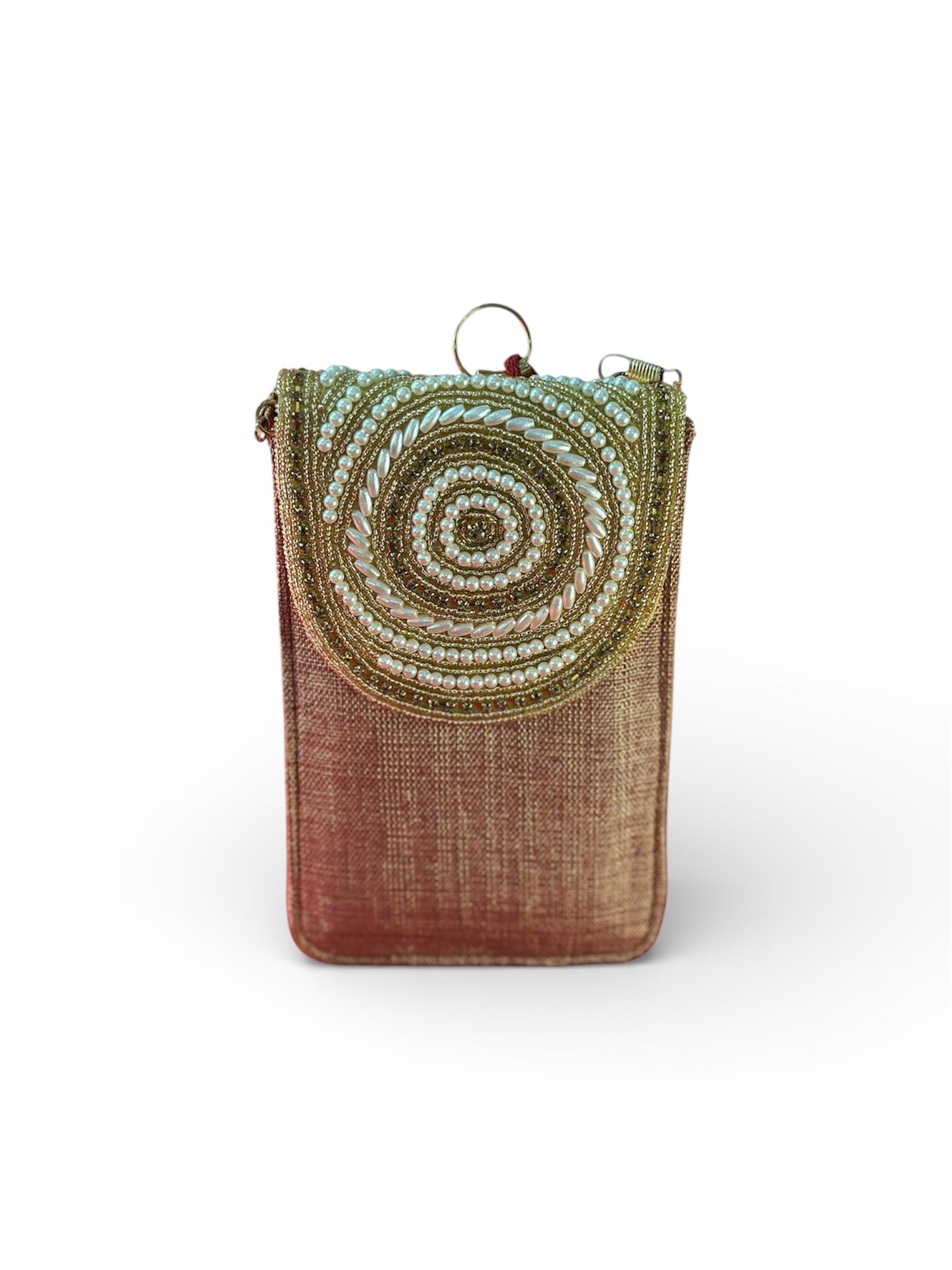 Pearl Embellished Mobile Sling Bag with Chain Strap