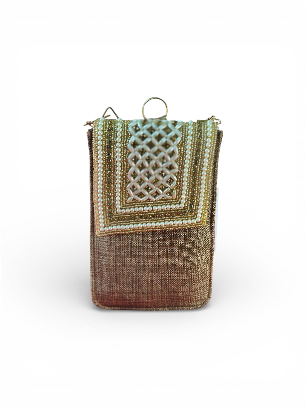 Pearl Embellished Mobile Sling Bag with Chain Strap