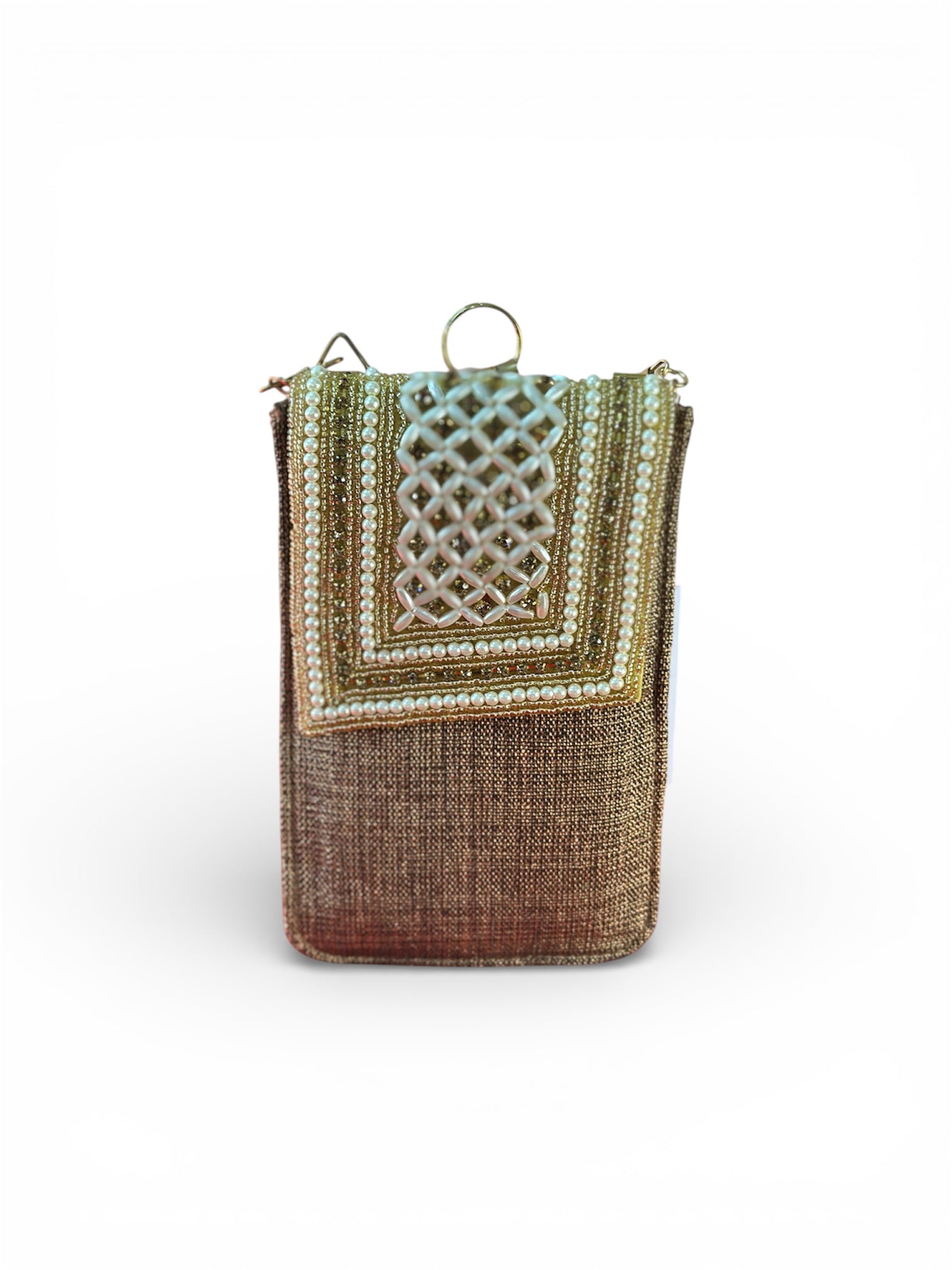 Pearl Embellished Mobile Sling Bag with Chain Strap